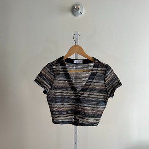Cropped knit short sleeve stripped  top